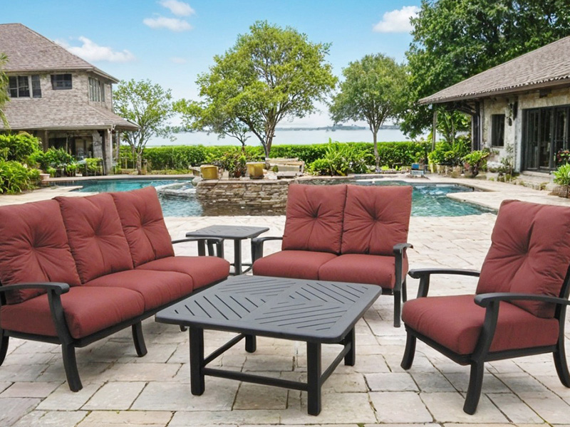 Chateau Aluminium with Pulvinations 4 Piece Deep Seating Group with Coffee Table
