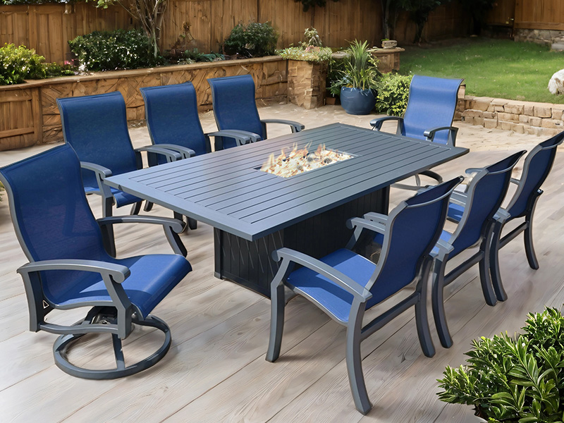 Chateau Aluminium velit cum funda 9 Piece Dining Set (90X47 in. Dining Fire Pit)