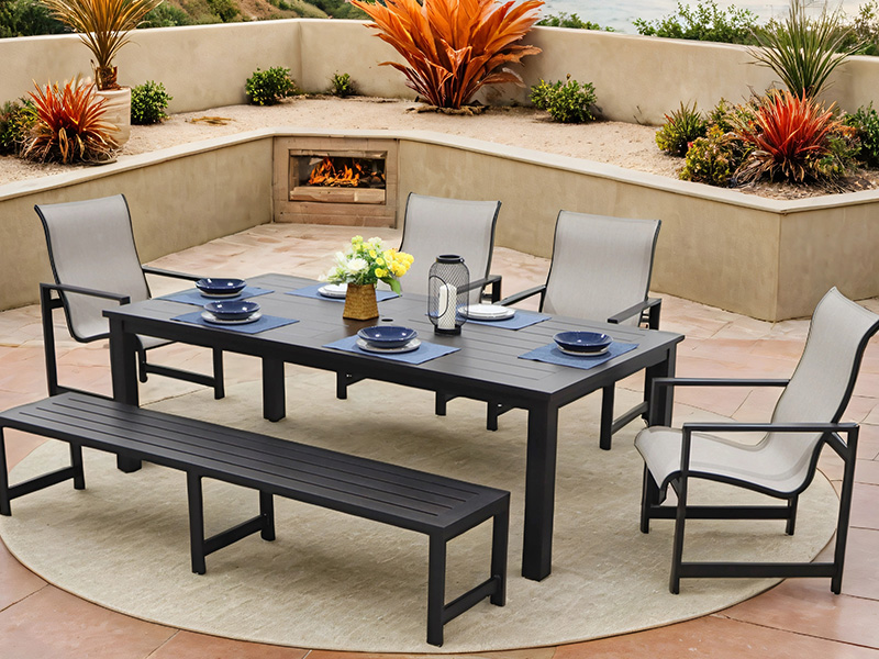 AOBAM Aluminium patio 6 Piece Dining Set (86X44 in.